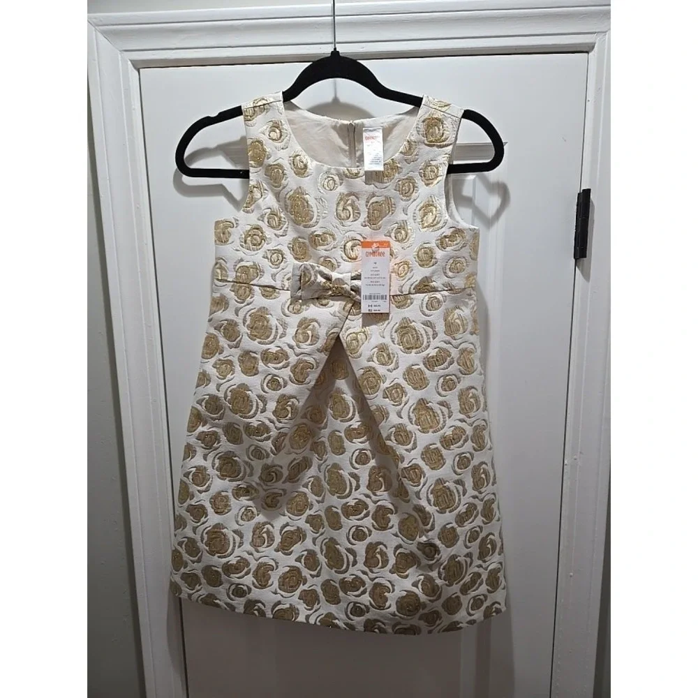 Gymboree Girls 10 Savanna Party Metallic Gold Rose Jacquard Dress NWT